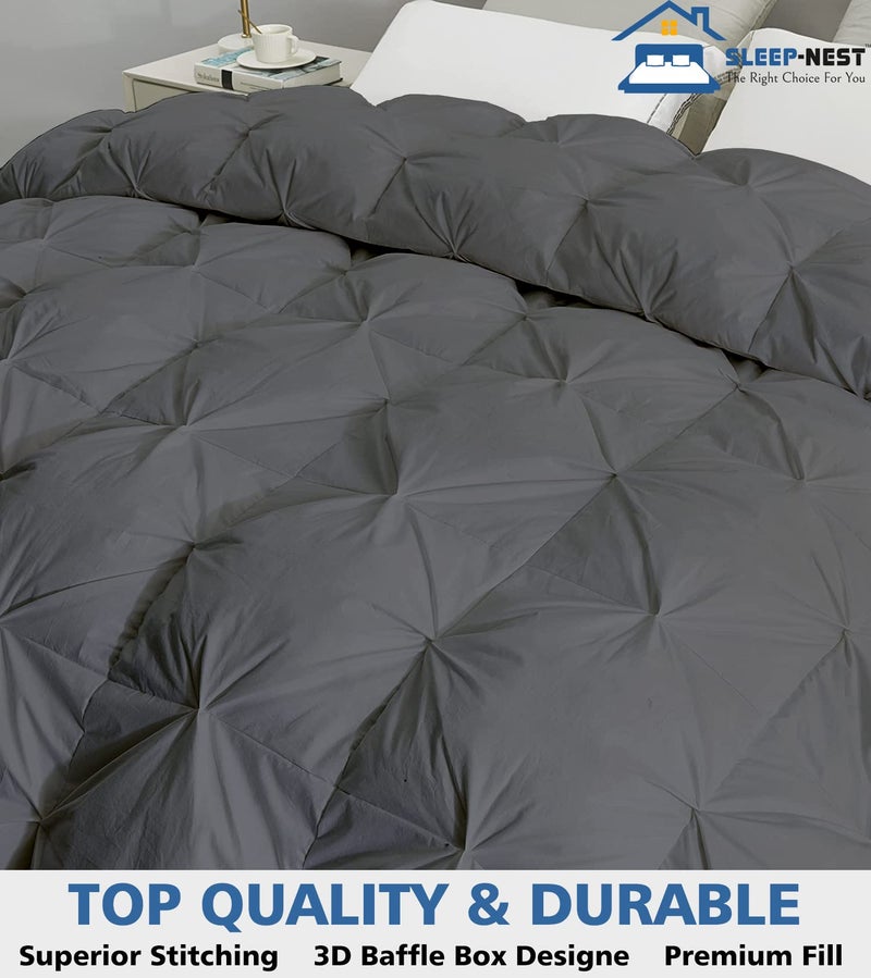 SLEEP-NEST Oversized King Comforter 136 x 120 Hotel Luxury Weighted Down Alternative Pinch Pleat 1 Piece Comforter with 8 Tabs/Loops 400 GSM-Box Stitched Extra Large Winter Soft - Dark Grey - Image 2